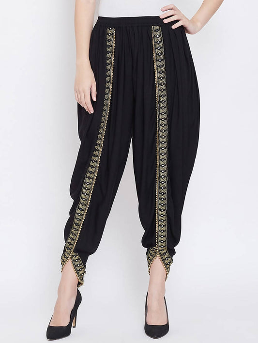 Indian Clothing Cheera Women’s Black Dhoti With Golden Lace - Swadesiicart