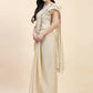 Beige Silk Satin Sequence Work Ready to Wear Saree with stitched Blouse - Nirvana | Swadesiicart