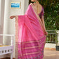 Vishnu Weaves Women's Pink Raw Silk Patola Zari Woven Saree with Blouse - Swadesiicart