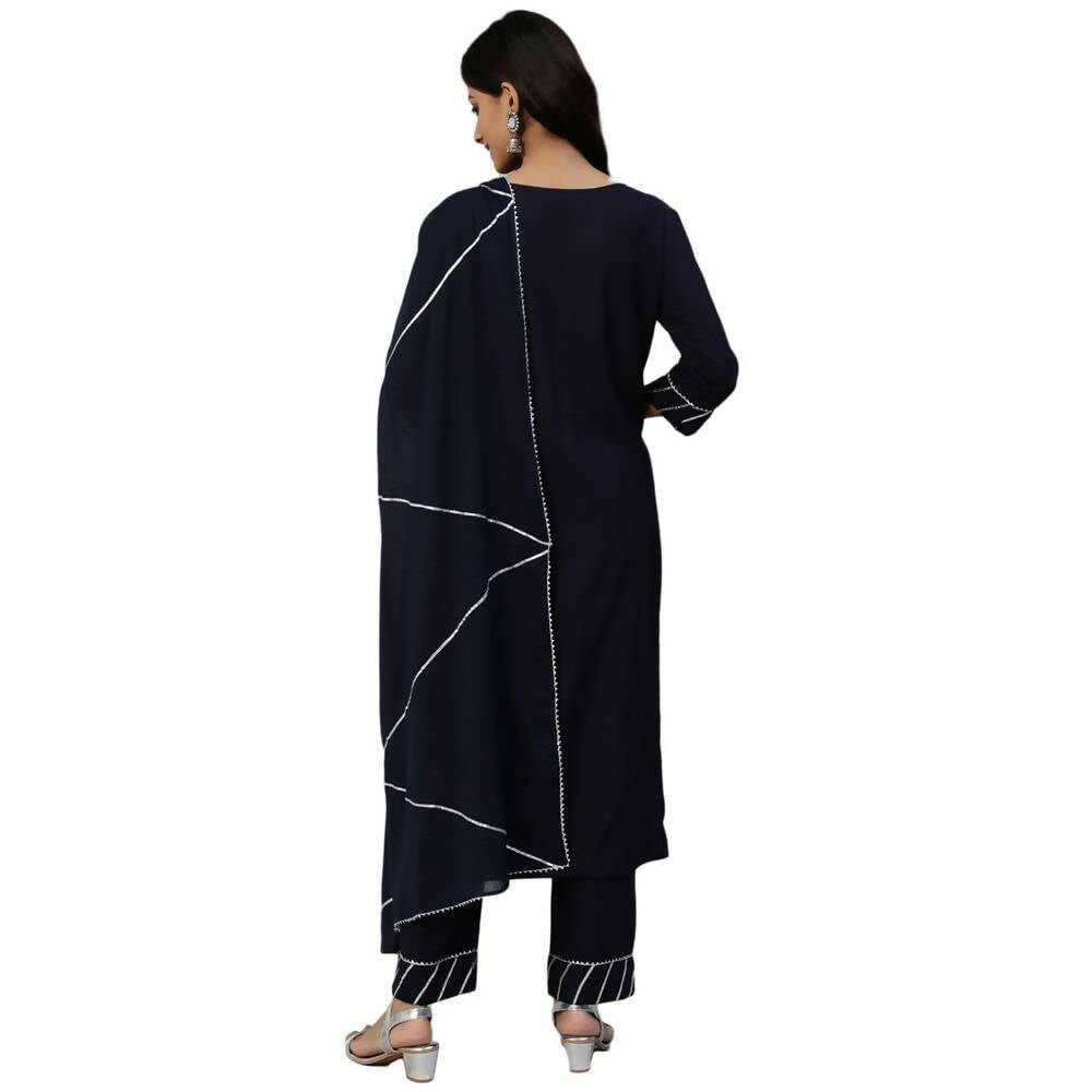 Anubhutee Women's Navy Kurta Trouser with Dupatta Set | Swadesiicart