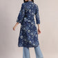 Aavyora Women's Navy Blue Floral Printed Cotton A-Line Kurta with Pintuck Detailing - Swadesiicart