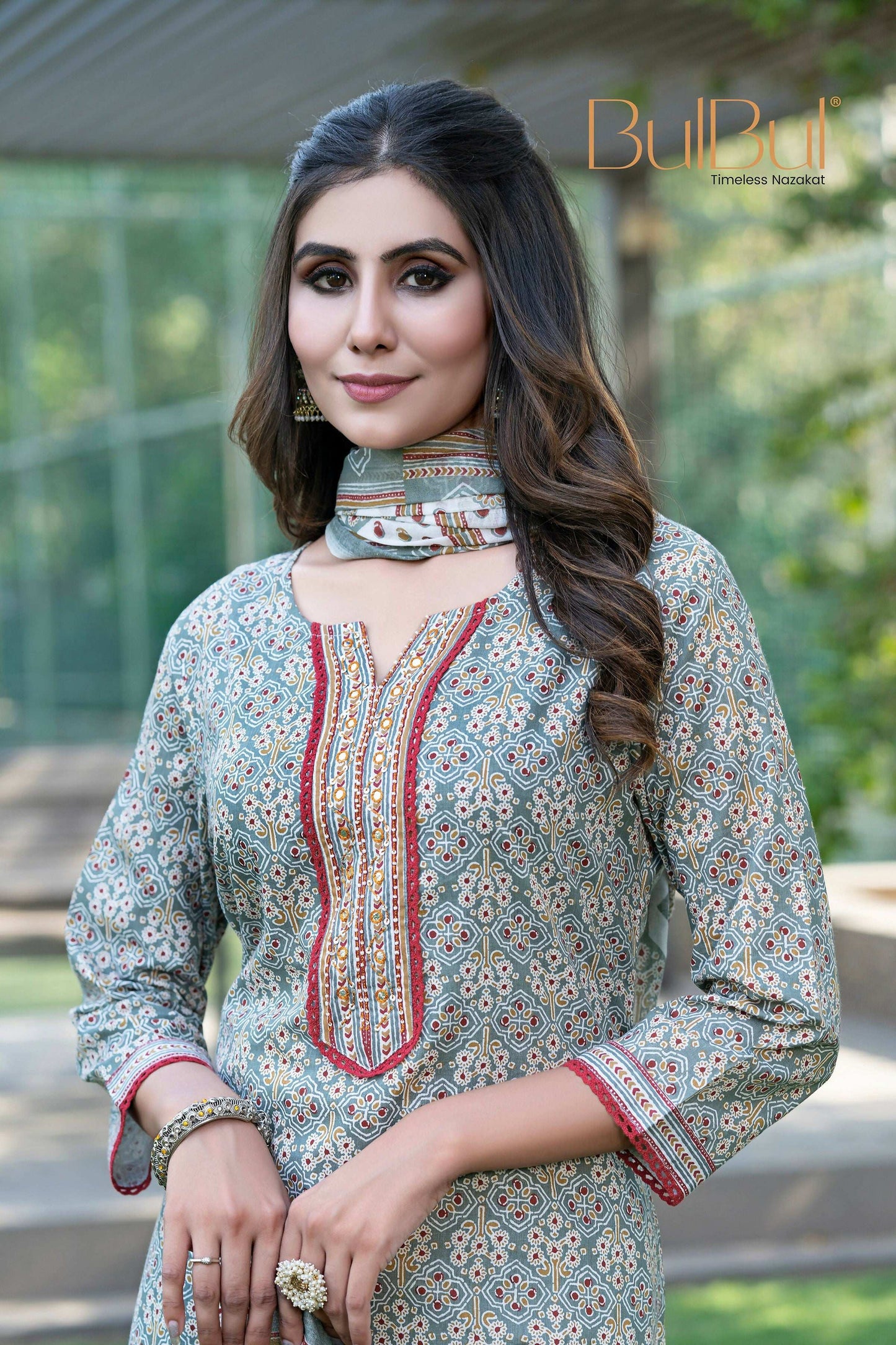 BulBul Fashionista Cotton Grey Kurta Set with Dupatta - Swadesiicart