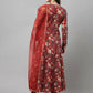 FIORRA Women's Maroon Pure Cotton Flared Kurta Pant With Dupatta - Swadesiicart