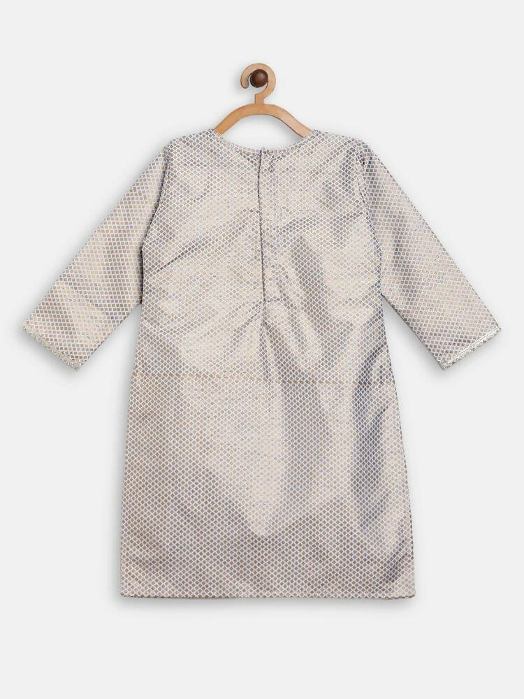 Ahalyaa Poly Silk Gold Printed Straight Kids Kurta With Palazzo For Girls | Swadesiicart