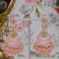 Pink Gold-Polished Beautifully Enamelled Stylish Kundan & Pearl Dangle Women Earrings|Meenakari Chandbali Traditional Ethnic Wear Earrings By House of Ree - Swadesiicart