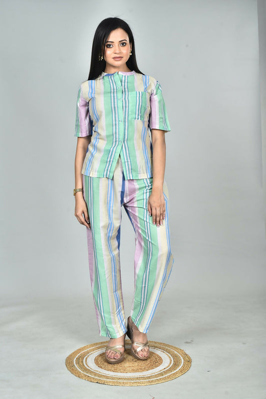 Morchari Digital Print Semi Muslin Co-Ord Set Top & Trouser-Multicolor - Swadesiicart