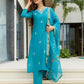 The52 Blue Women's Gorgeous Viscose Fabric Embroidered Work Straight Kurta, Pant and Dupatta Set - Swadesiicart