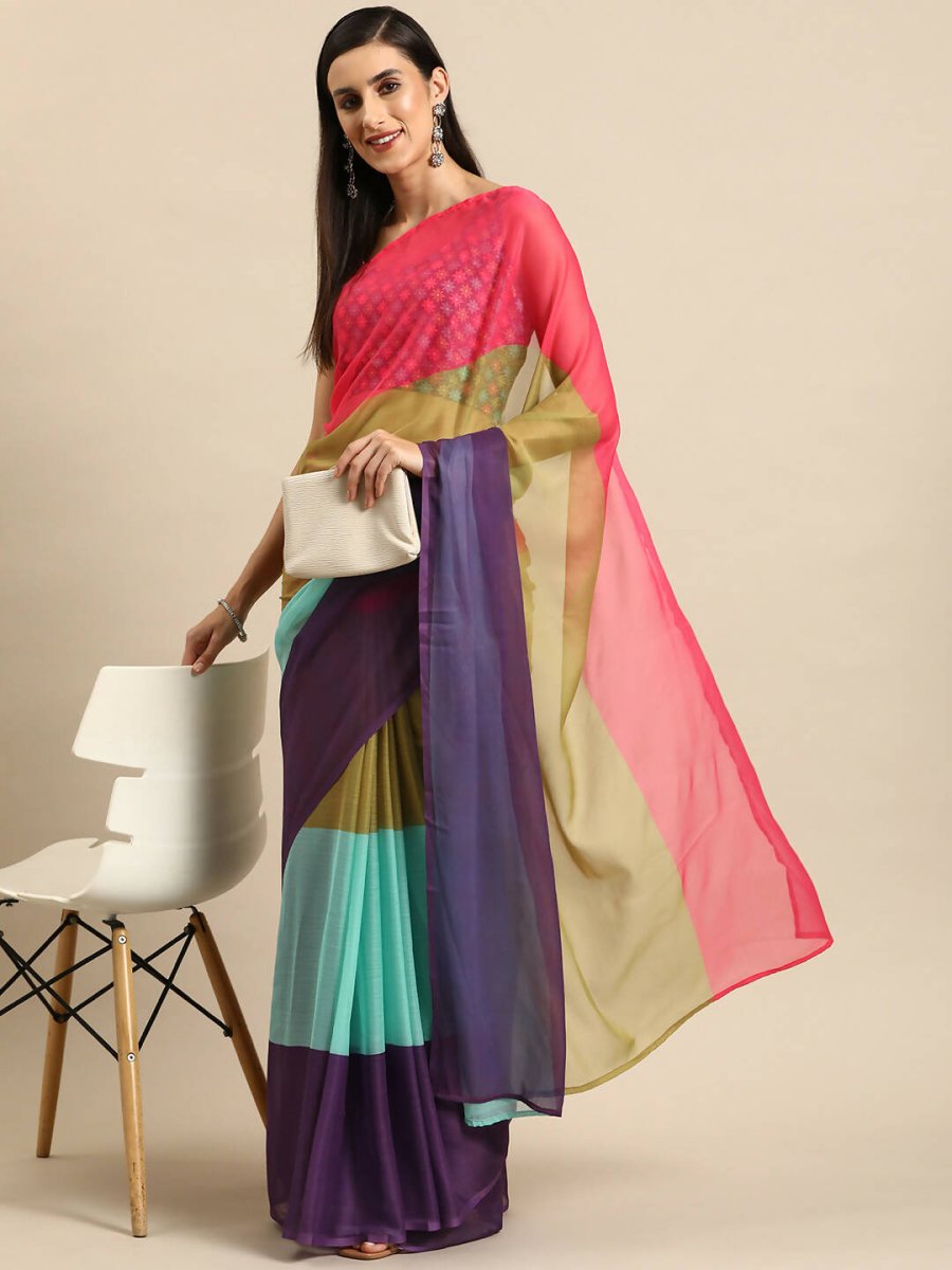 Ahalyaa Women's Traditional Semi Stitch Saree - Blue | Swadesiicart