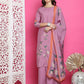Jyoti Fashion Women's Purple Muslin Floral Print with Jari & Crystal work Kurta with Trouser & Dupatta | Swadesiicart