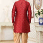 Raivat Ethnic Banarasi Jacquard Embroidery Semi Indo Western Sherwani In Maroon Colour | Swadesiicart