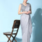 Grey Imported Crush Lycra Texture Pattern Ready to Wear Saree with stitched Blouse - Nirvana | Swadesiicart