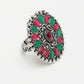 NVR Women's Multicolor Silver-Plated Circular Shape Adjustable Finger Ring | Swadesiicart