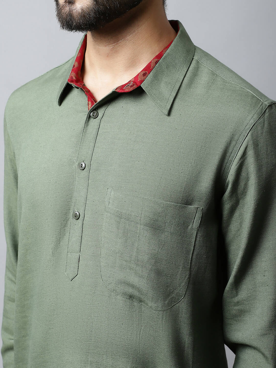 Even Apparels Green Color Linen Solid Men's Kurta With Shirt Collar (LN944) | Swadesiicart