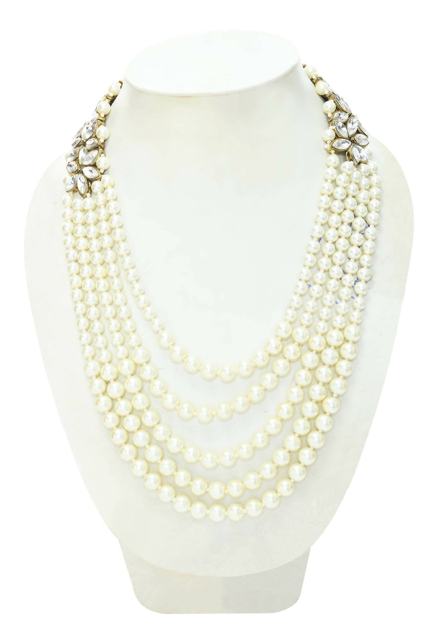 Mominos Fashion Johar Kamal Gold-Polished Rani Haar with White and Off white Pearls Jewellery Set - Swadesiicart