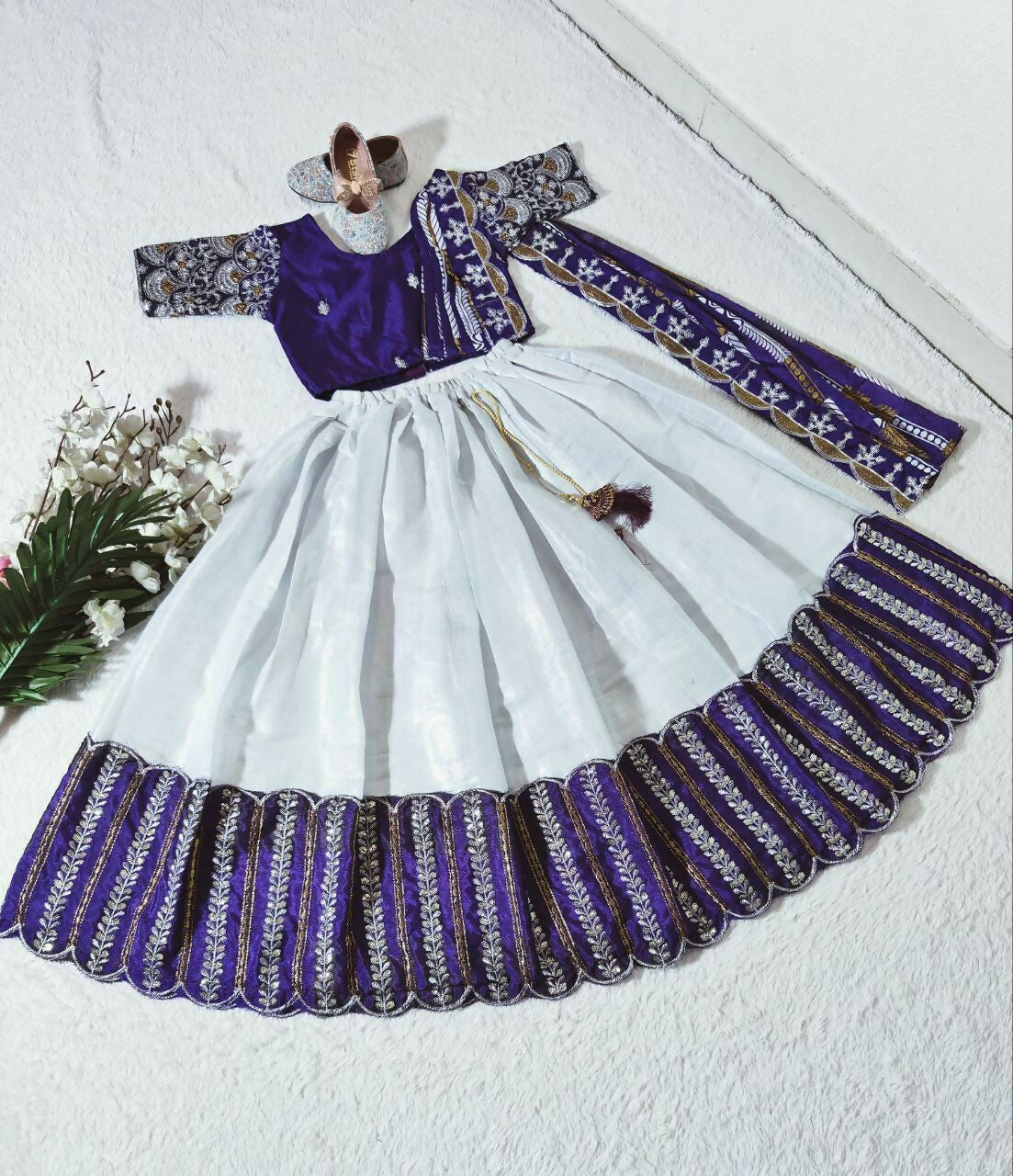 Jyoti Fashion Classy Blue Heavy Chenille Sequins Embroidered Kids Lehenga Choli Set | Swadesiicart