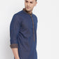 Even Apparels Pure Cotton Blue Men's Kurta With Band Collar | Swadesiicart