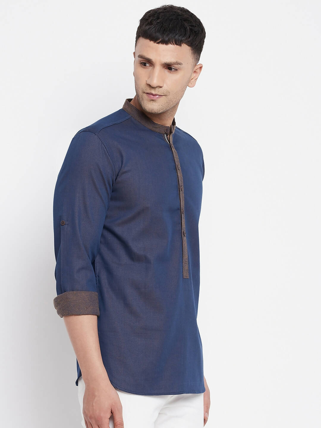 Even Apparels Pure Cotton Blue Men's Kurta With Band Collar | Swadesiicart