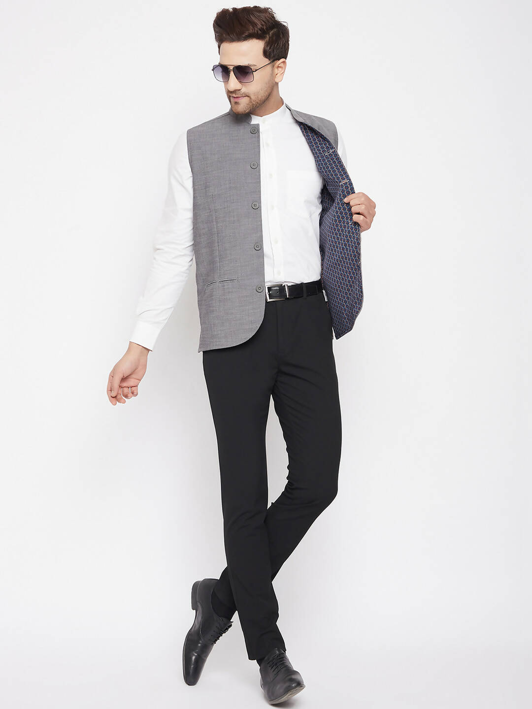 Even Apparels Grey Merino Men Woven Nehru Jacket NJW-PW690 | Swadesiicart