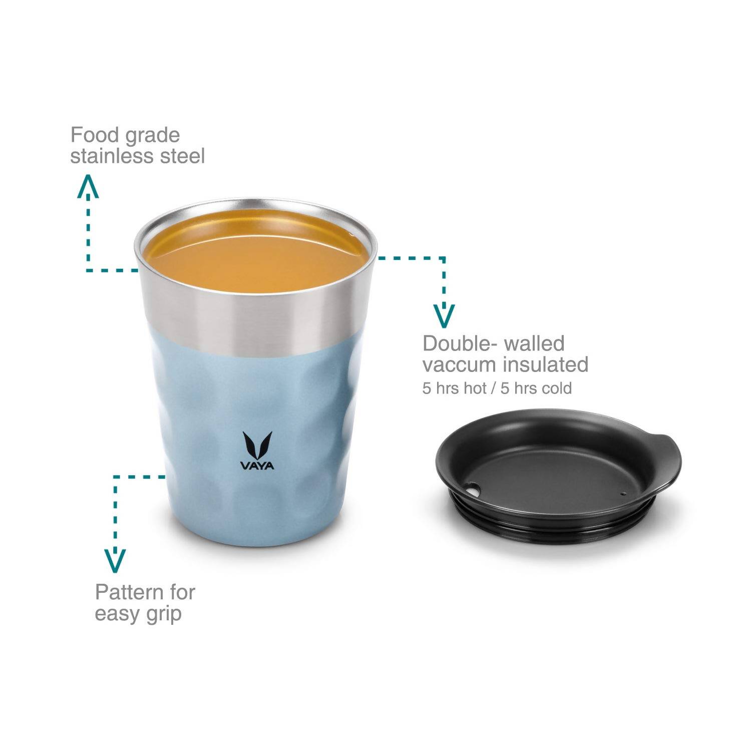Vaya Popcup Insulated Coffee Mug Tumbler With Lid - 250 ml (Blue) | Swadesiicart