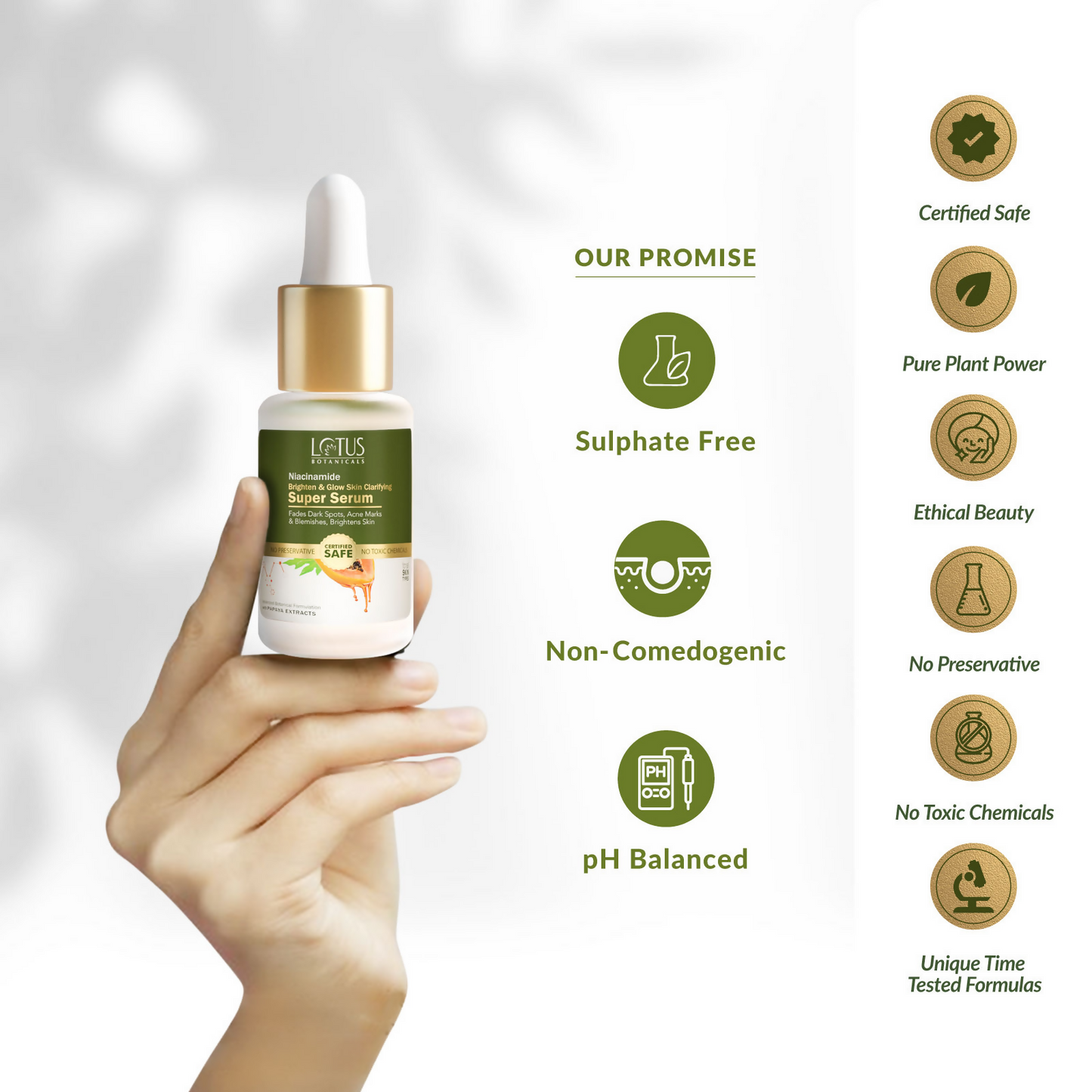 Lotus Botanicals Niacinamide & Papaya Brighten & Glow Skin Clarifying Super Serum | Swadesiicart