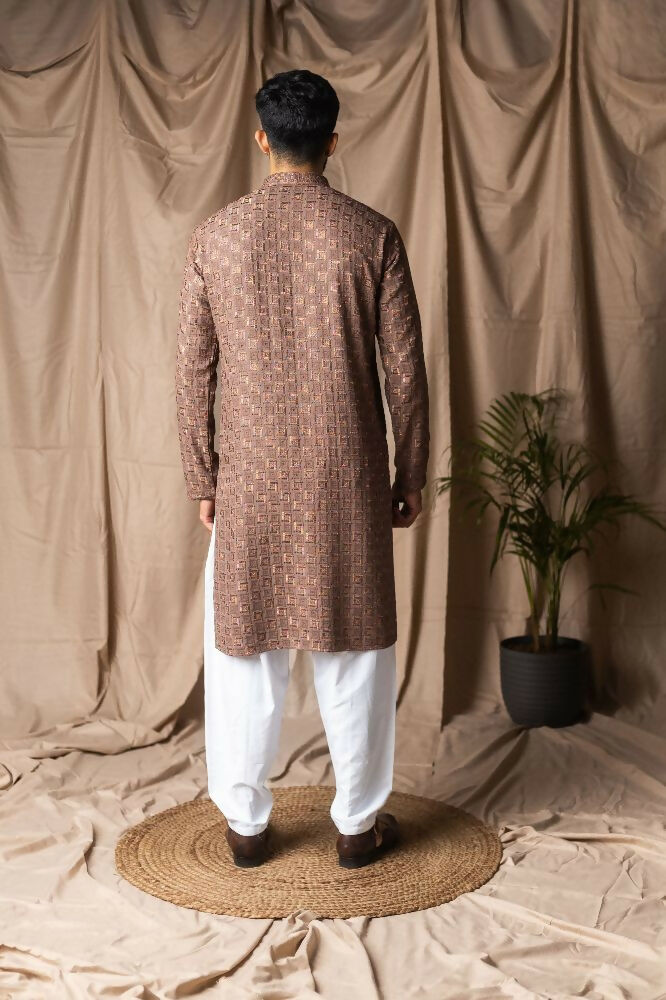 Brown Rayon Thread Embroidery Work Kurta Set - Mahotsav