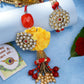 NVR Women & Men Set of 2 Red & Gold-Toned Stone-Studded & Beaded Bhaiya Bhabhi Rakhi With Roli Chawal & Chocolate | Swadesiicart