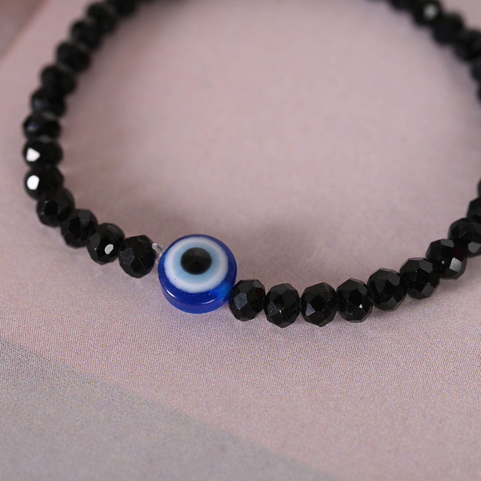 NVR Men & Women Black Evil Eye Crystal Elasticated Bracelet - NR Retail-NVR