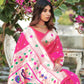 Vishnu Weaves Women's Rani Pink Banarasi Silk Zari Woven Paithani Saree with Unstitched Blouse - Swadesiicart