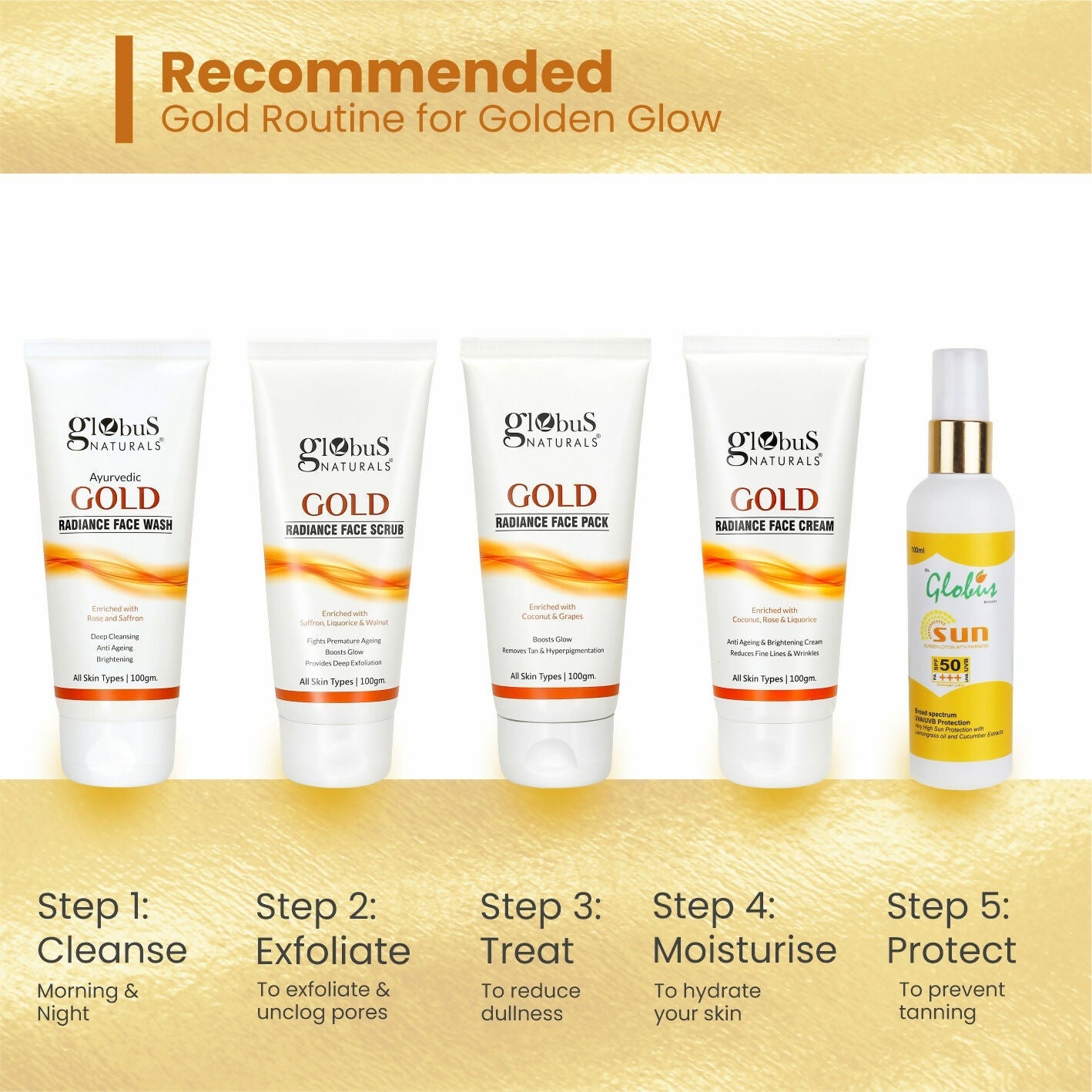 Globus Naturals Gold Radiance Anti Ageing & Brightening Face Pack | Swadesiicart