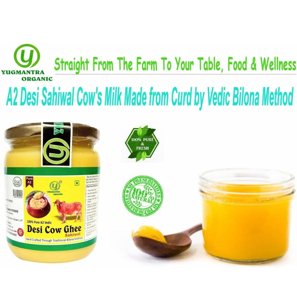 Yugmantra Organic Foods Pure A2 Natural Desi Cow Ghee Sahiwal | Handmade Desi Ghee | Grassfed, Golden, Grainy, Natural Fresh | Swadesiicart
