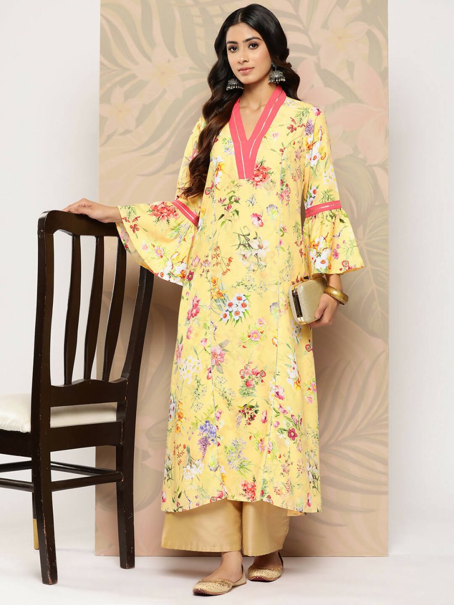 Ahalyaa Women's Traditional wear Kurta - Yellow | Swadesiicart