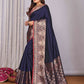 Joban Fashion Navy Blue Woven Banarasi Silk Sarees | Swadesiicart