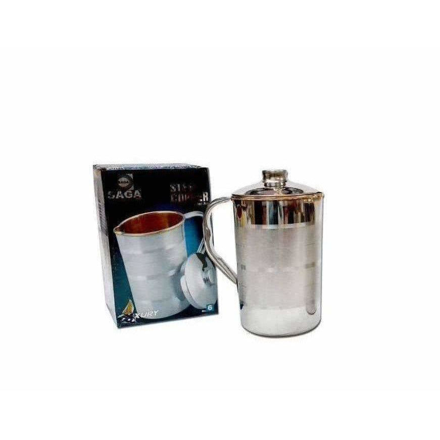 Saga Stainless Steel Copper Jug With Lid - Swadesiicart