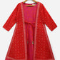 Ahalyaa Dark Pink Crepe Khari Print kids Dress Attached Jacket For Girls | Swadesiicart