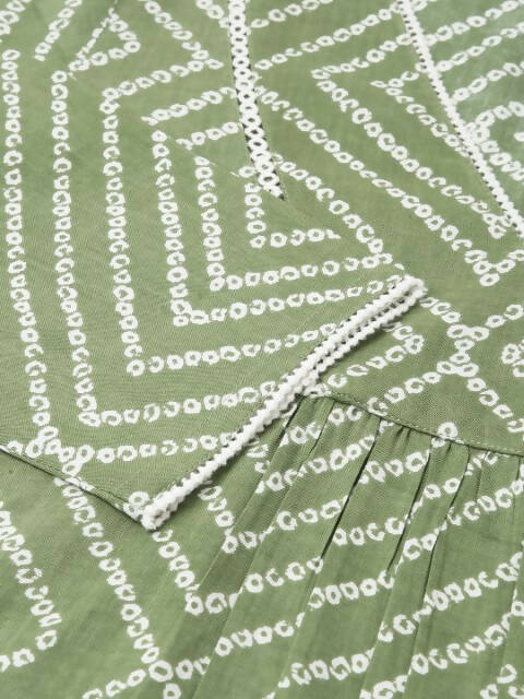FIORRA Women's Green Cotton A-Line Kurta Set - Swadesiicart
