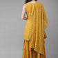 Ahalyaa Mustard Georgette Gold Foil Print Peplum Kurta Sharara Set With Dupatta | Swadesiicart