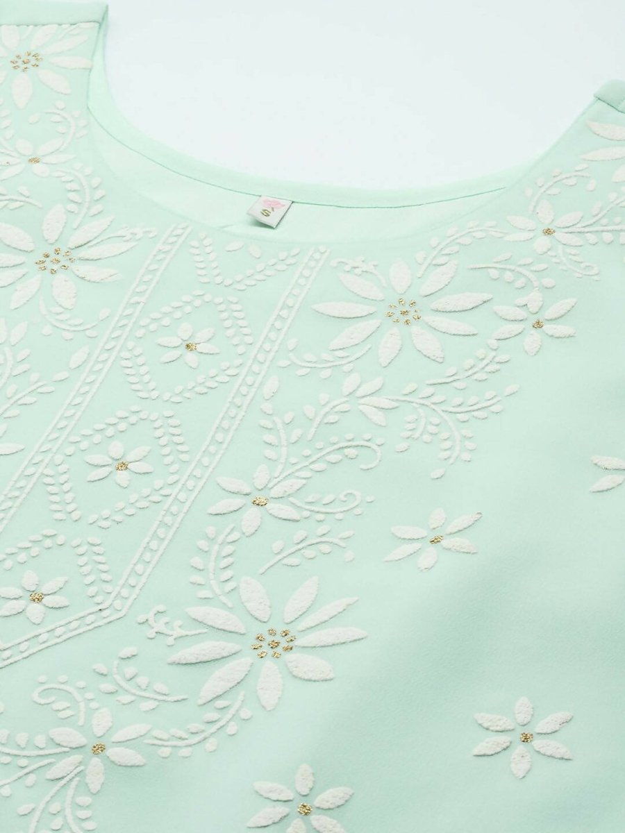 Ahalyaa Women Sea Green Floral Printed Georgette Kurta | Swadesiicart