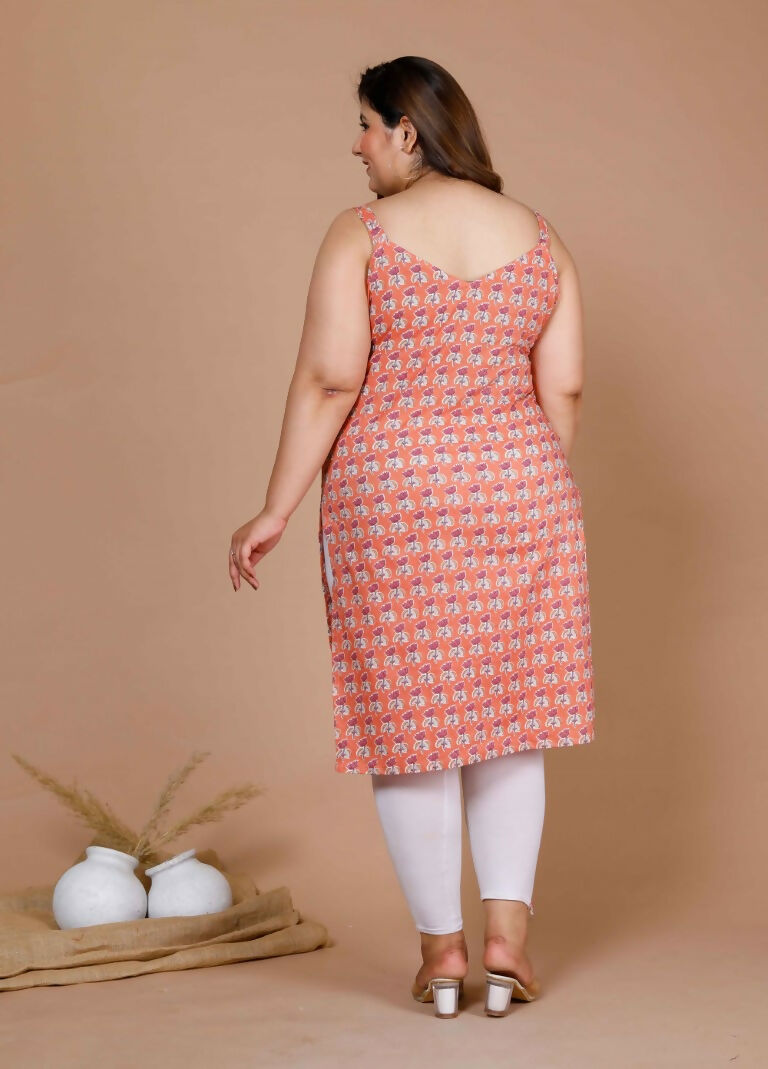 Miravan Women's Plus Size Peach-Coloured Floral Printed Straight Kurta - Swadesiicart