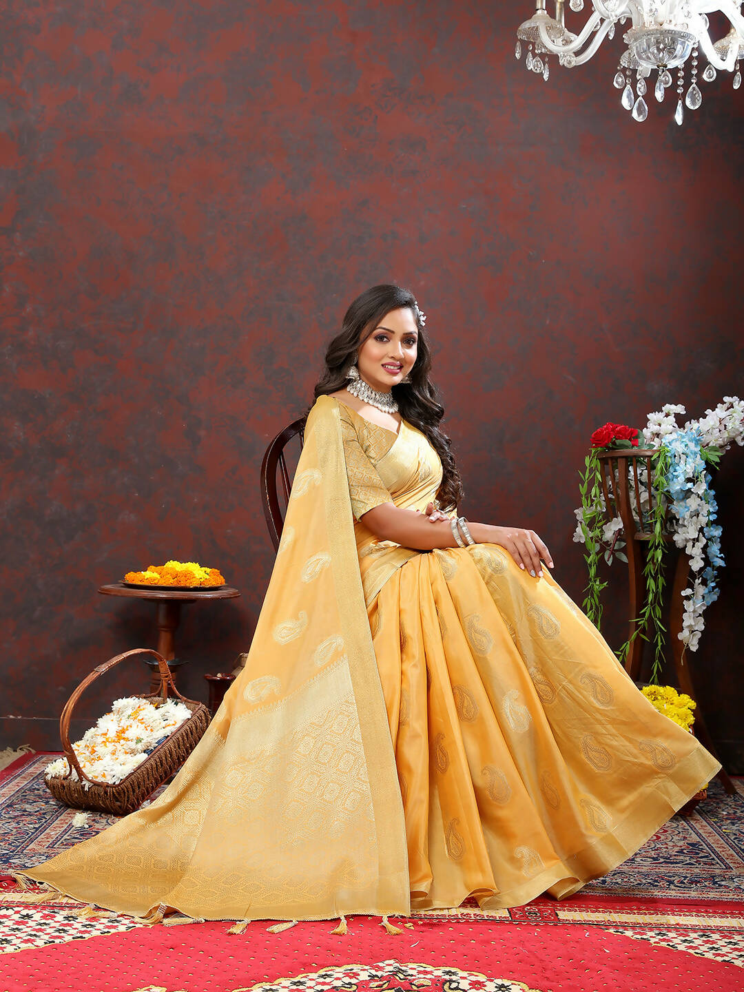 Lorenvalley Fashion Gold Cotton Woven Design with Zari Weaving Design Saree - Swadesiicart