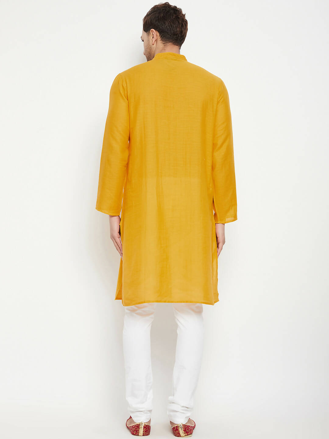 Even Apparels Yellow Pure Cotton Long Men's Kurta With Band Collar | Swadesiicart
