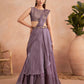 Purple Satin Embroidered Ready To Wear Saree With Unstitched Blouse Piece - Nandika | Swadesiicart