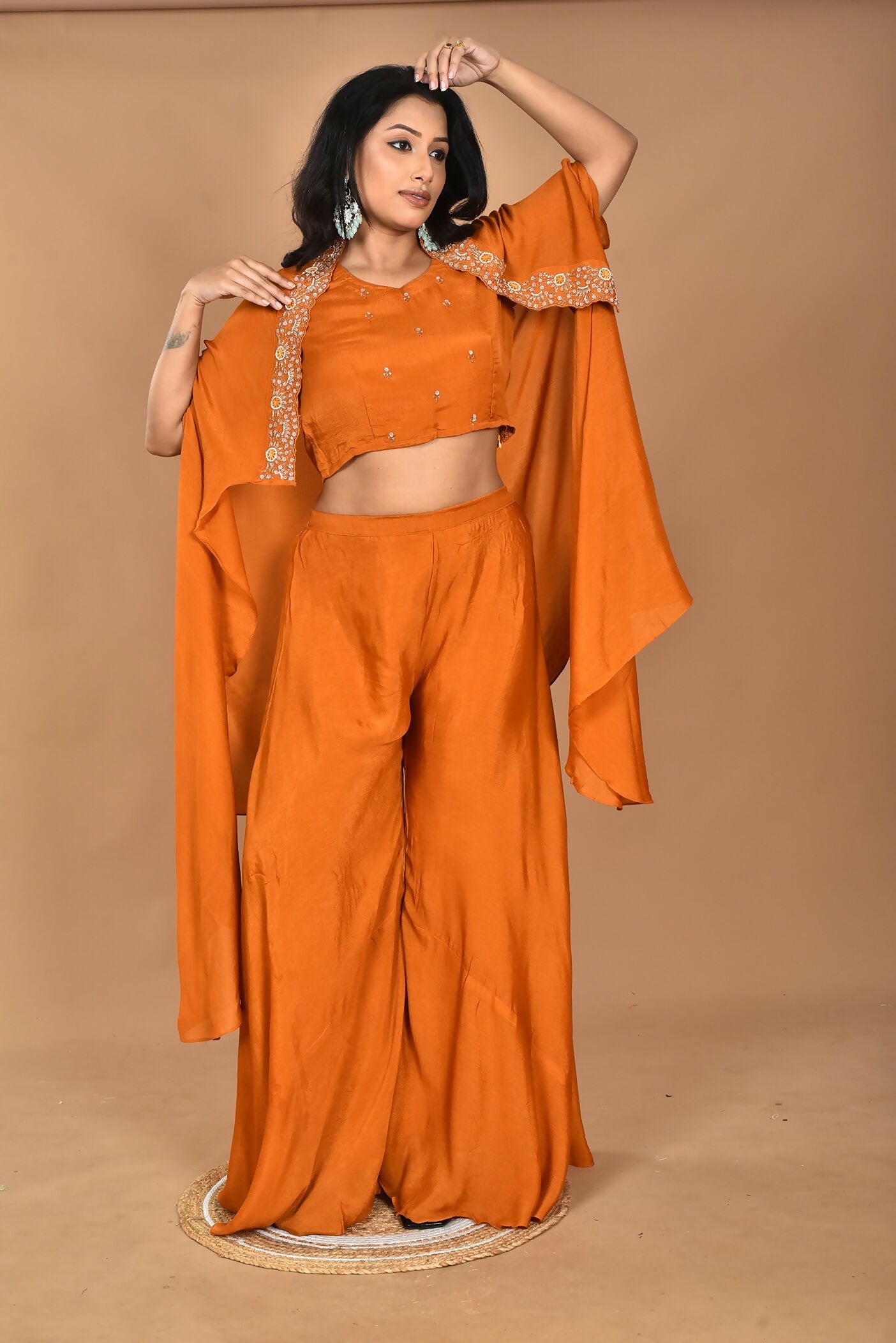 Morchari Women And Hand Embroidery Palazzo Set-Mustard - Swadesiicart