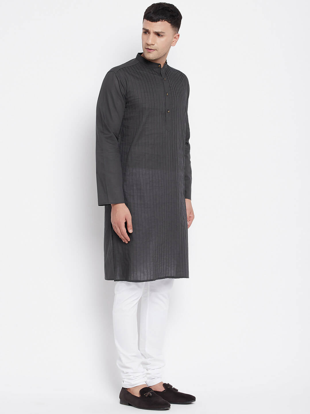 Even Apparels Grey Pure Cotton Men's Kurta With Band Collar | Swadesiicart