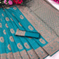 DEIANA'S Beautiful Designer Golden zari Soft Lichi Silk Saree - Blue - Swadesiicart