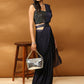 Navy Blue Imported Fabric Plain Ready to wear Saree with stitched Blouse - Vrinda | Swadesiicart