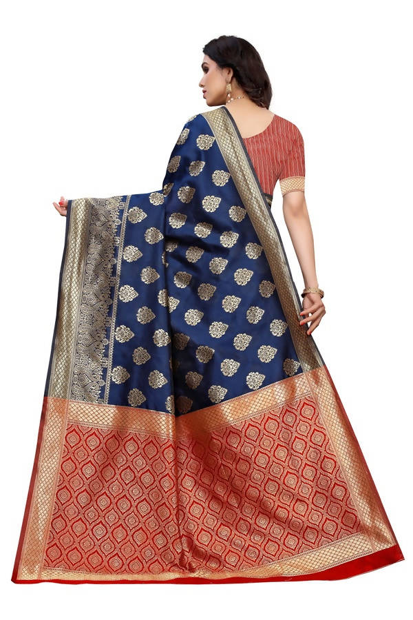 Vamika Banarasi Jacquard Weaving Blue Saree (Dangal Blue) | Swadesiicart