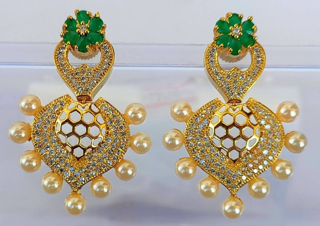 Ad Emerald Designer Pearls Earrings - Mokshi Collections