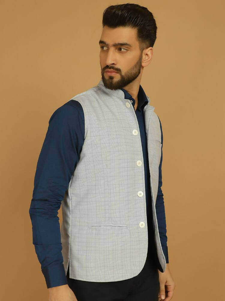 Even Apparels Nehru Jacket With Welt Pockets - Blue | Swadesiicart