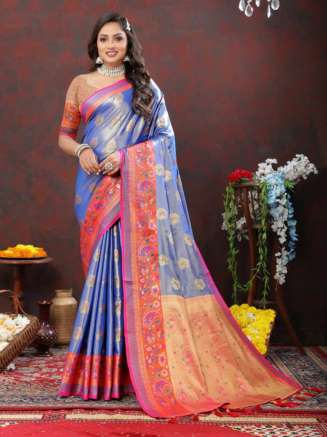 Lorenvalley Fashion Lavender Kanjivaram Silk Woven Design with Zari Weaving Saree - Swadesiicart