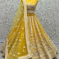 Jyoti Fashion Women's Yellow Net Patterned Thread Embroidered with Sequins Wedding Lehenga Choli | Swadesiicart